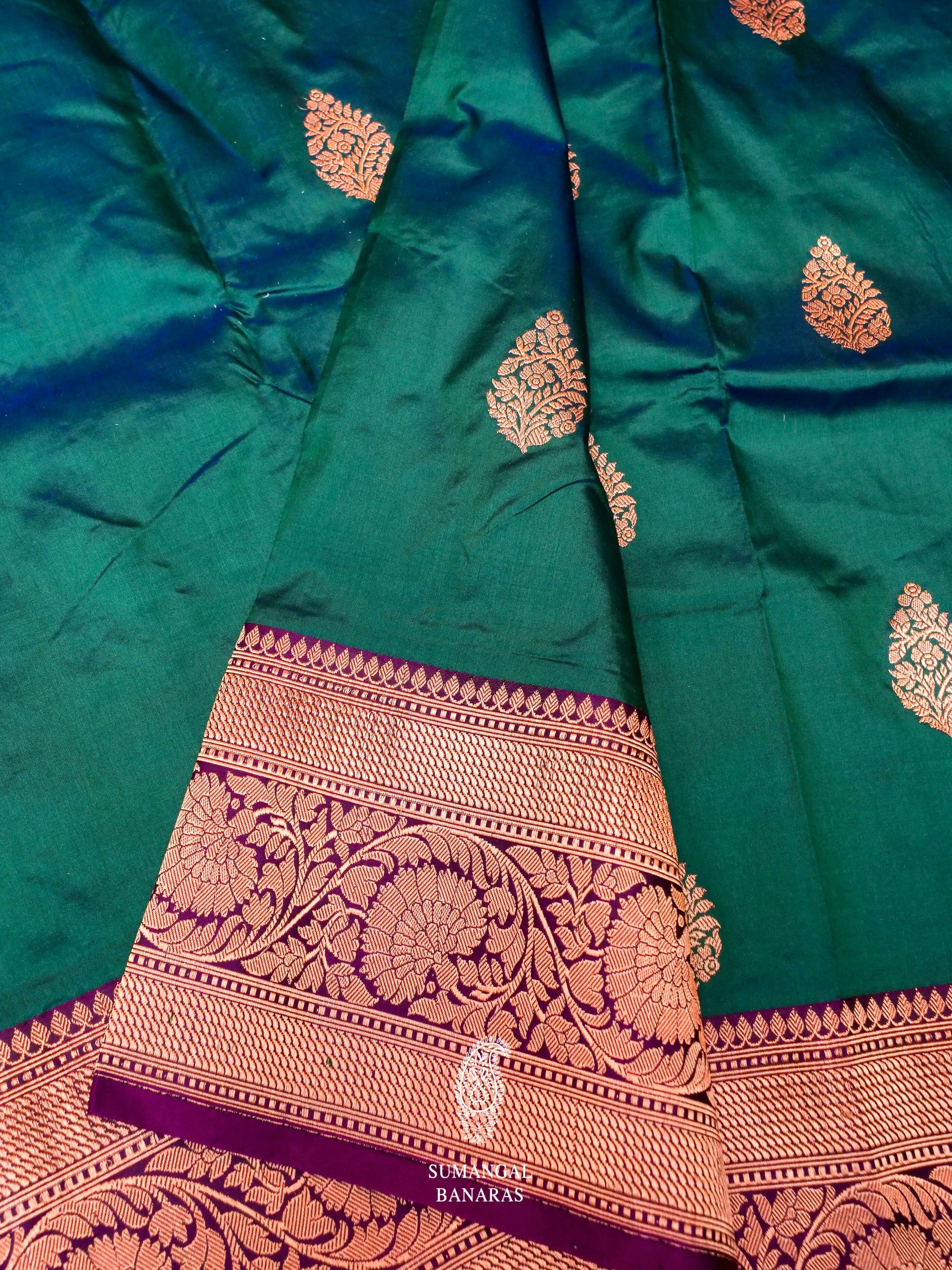 Teal Blue Banarasi Silk Weaving Saree – Leemboodi