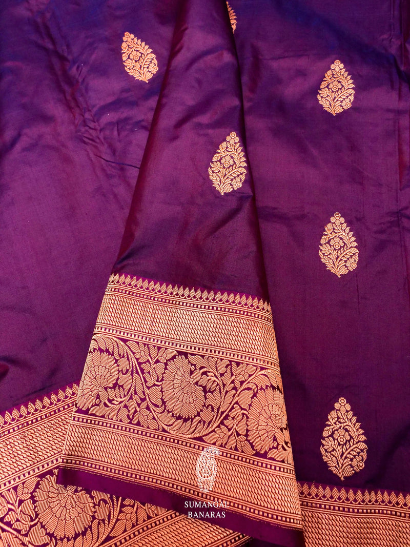 Handwoven Purple Banarasi Katan Silk Saree