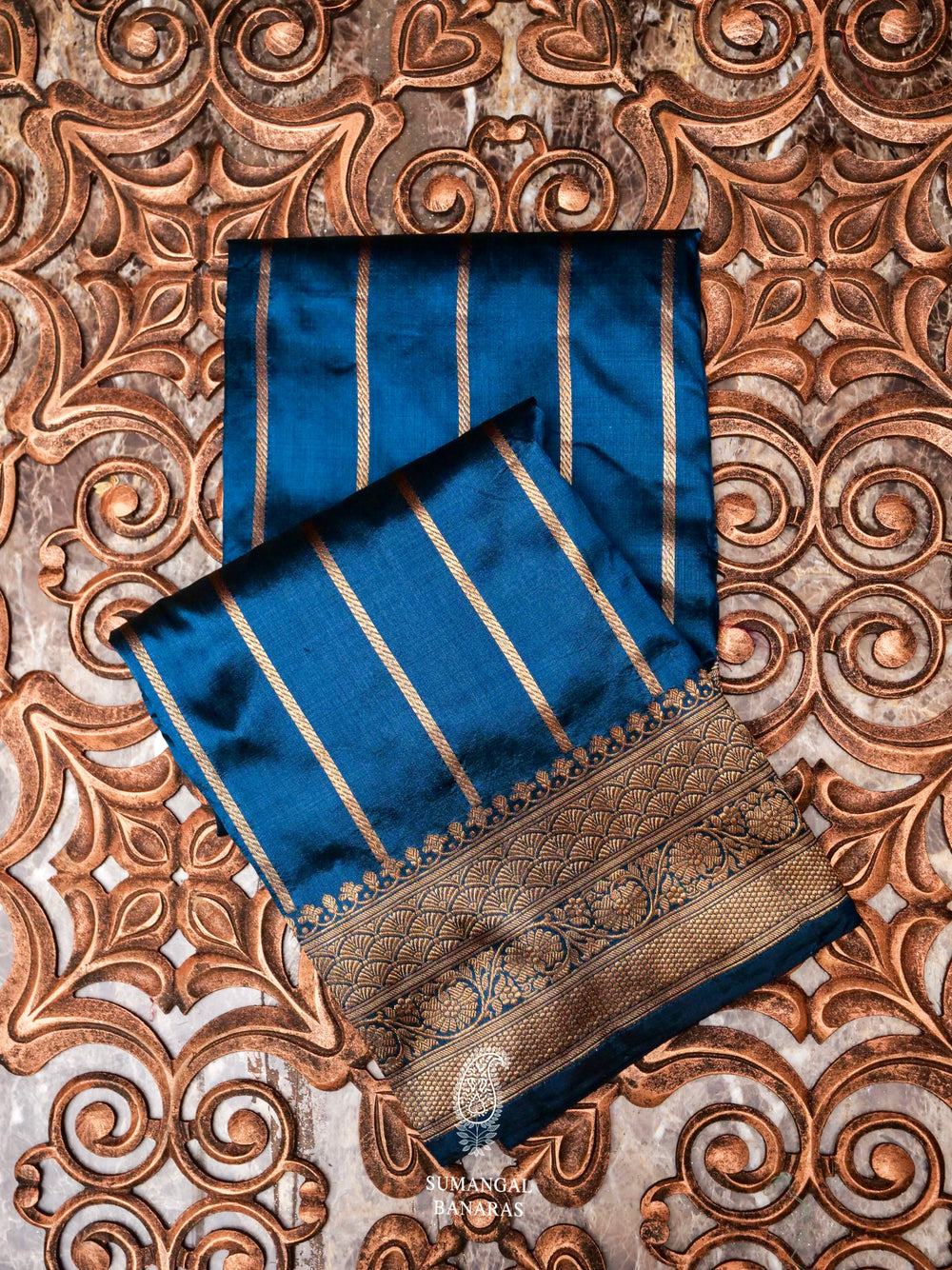 Handwoven Teal Blue Banarasi Katan Silk Saree