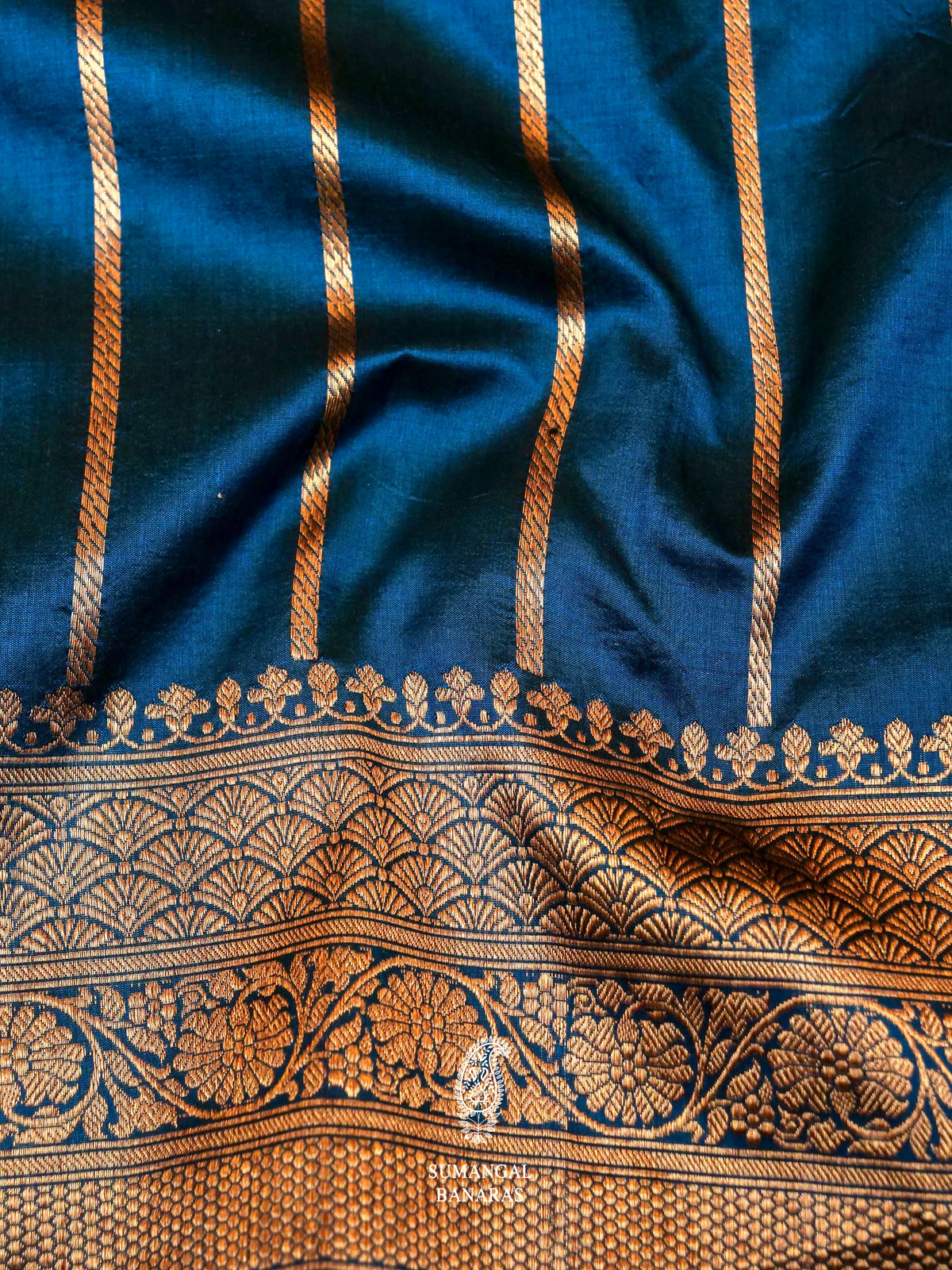 Handwoven Teal Blue Banarasi Katan Silk Saree
