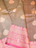 Banarasi Grey Handloom Tussar Silk Saree