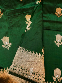 Handwoven Banarasi Green Katan Silk Saree