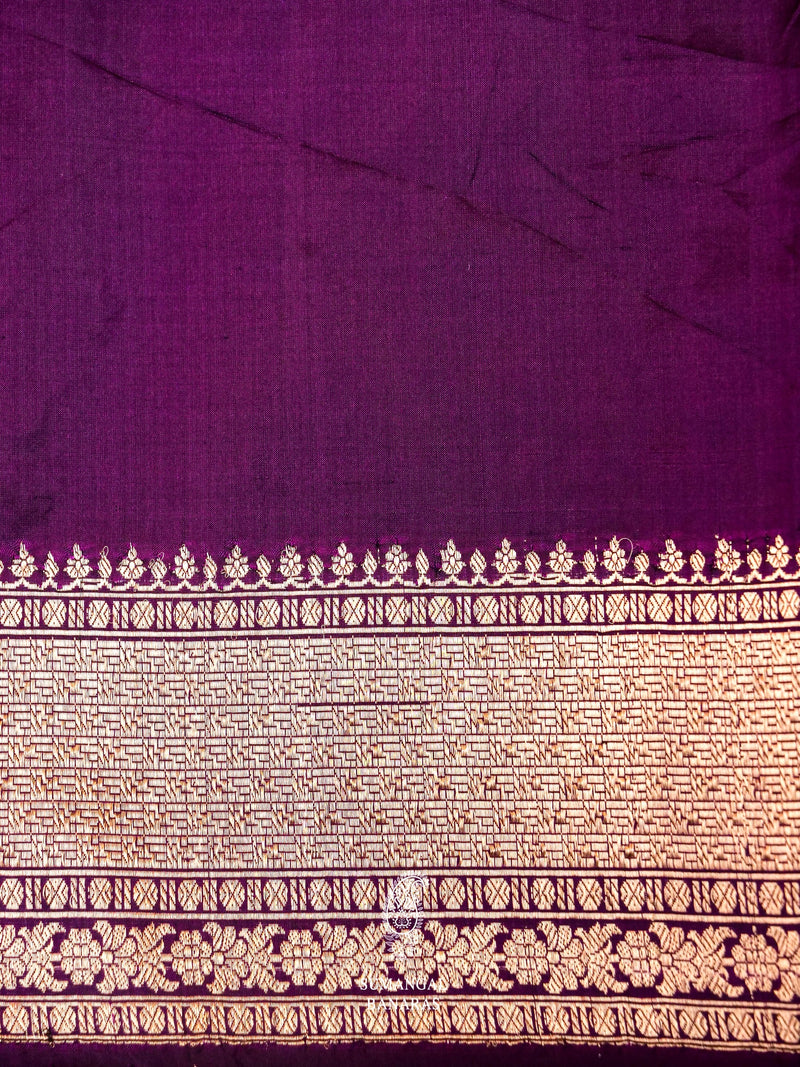 Handwoven Banarasi Violet Katan Silk Saree