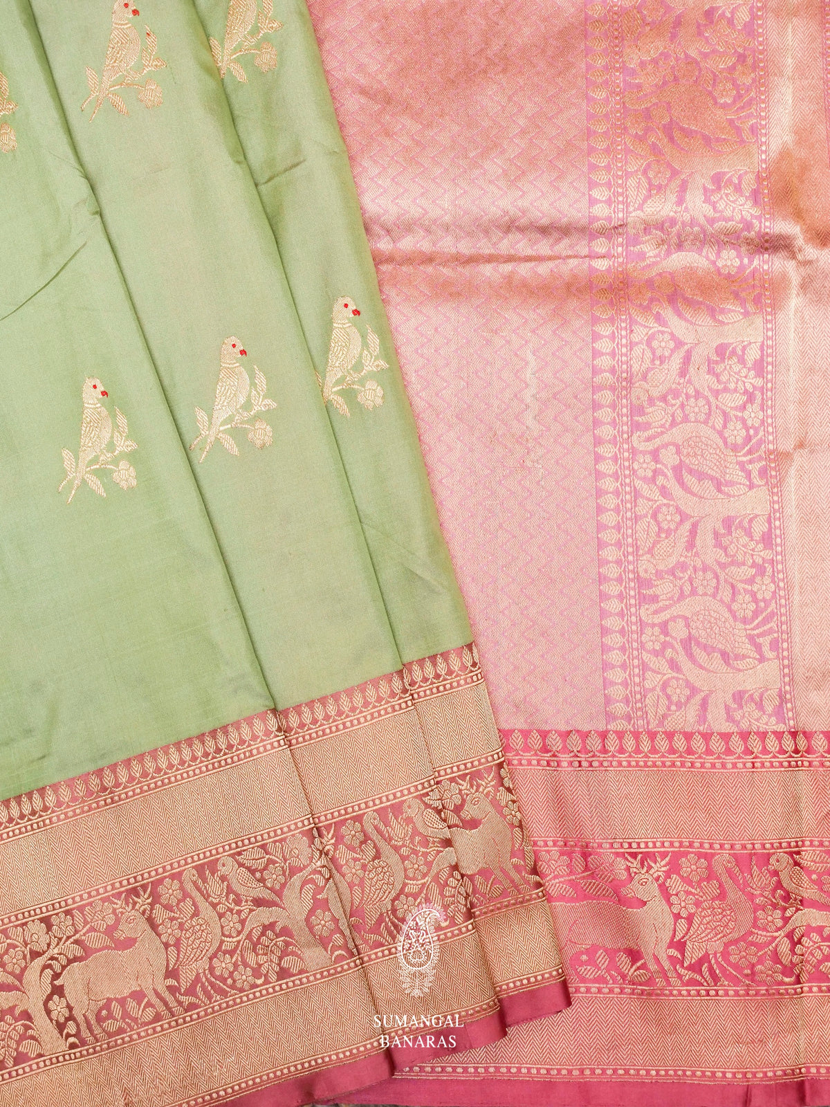 Handwoven Banarasi Mint Green Katan Silk Saree