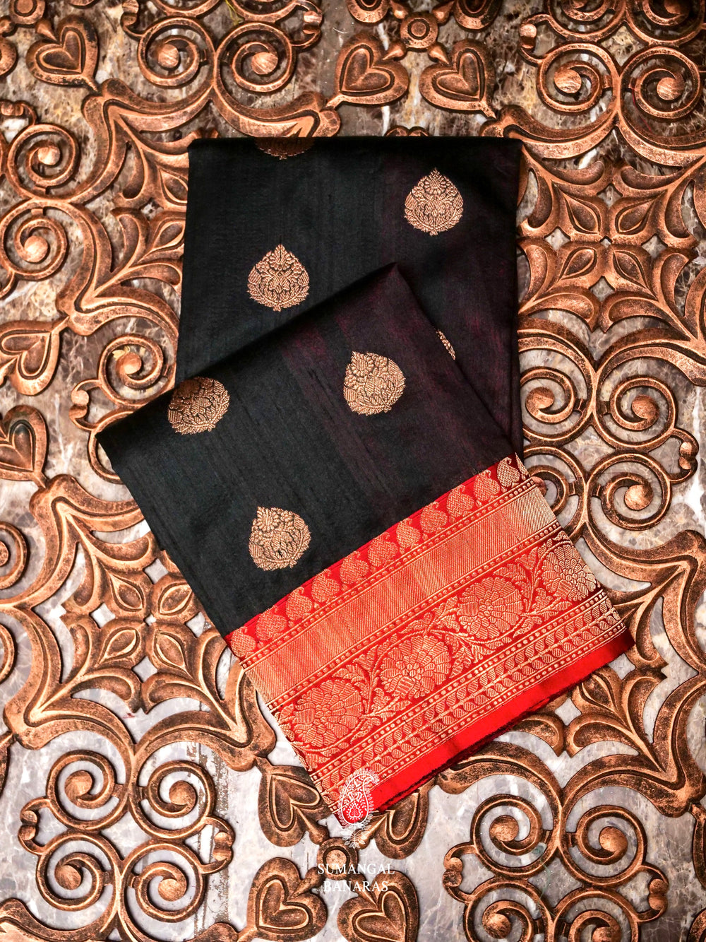 Handwoven Banarasi Black Tussar Silk Saree