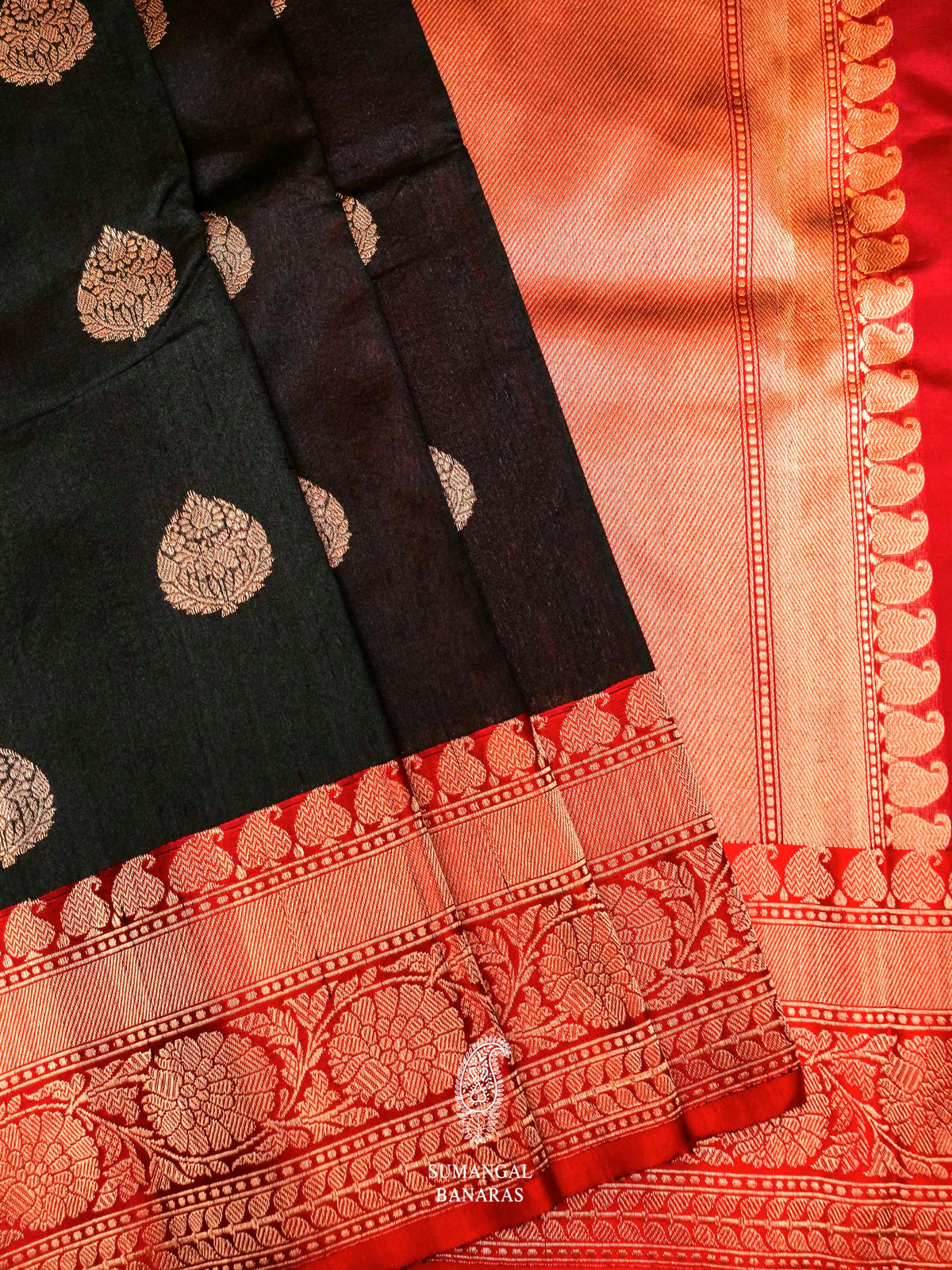 Handwoven Banarasi Black Tussar Silk Saree