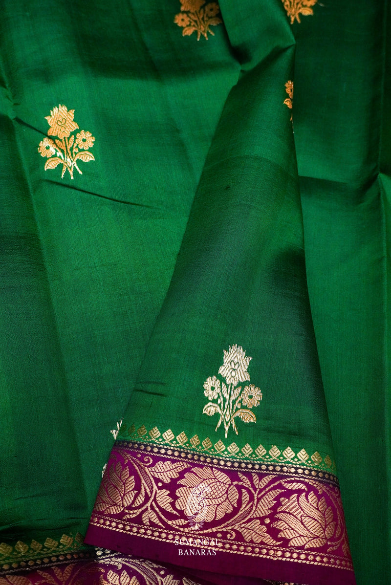 Handwoven Green Banarasi Tussar Silk Saree