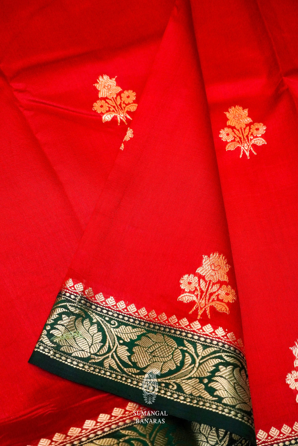 Handwoven Red Banarasi Tussar Silk Saree