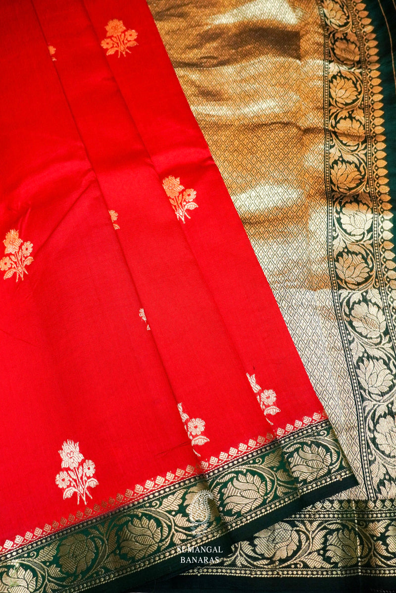 Handwoven Red Banarasi Tussar Silk Saree