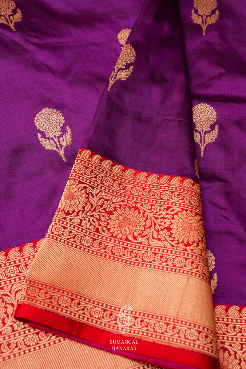 Handwoven Banarsi Nurani Purple Katan Silk Saree