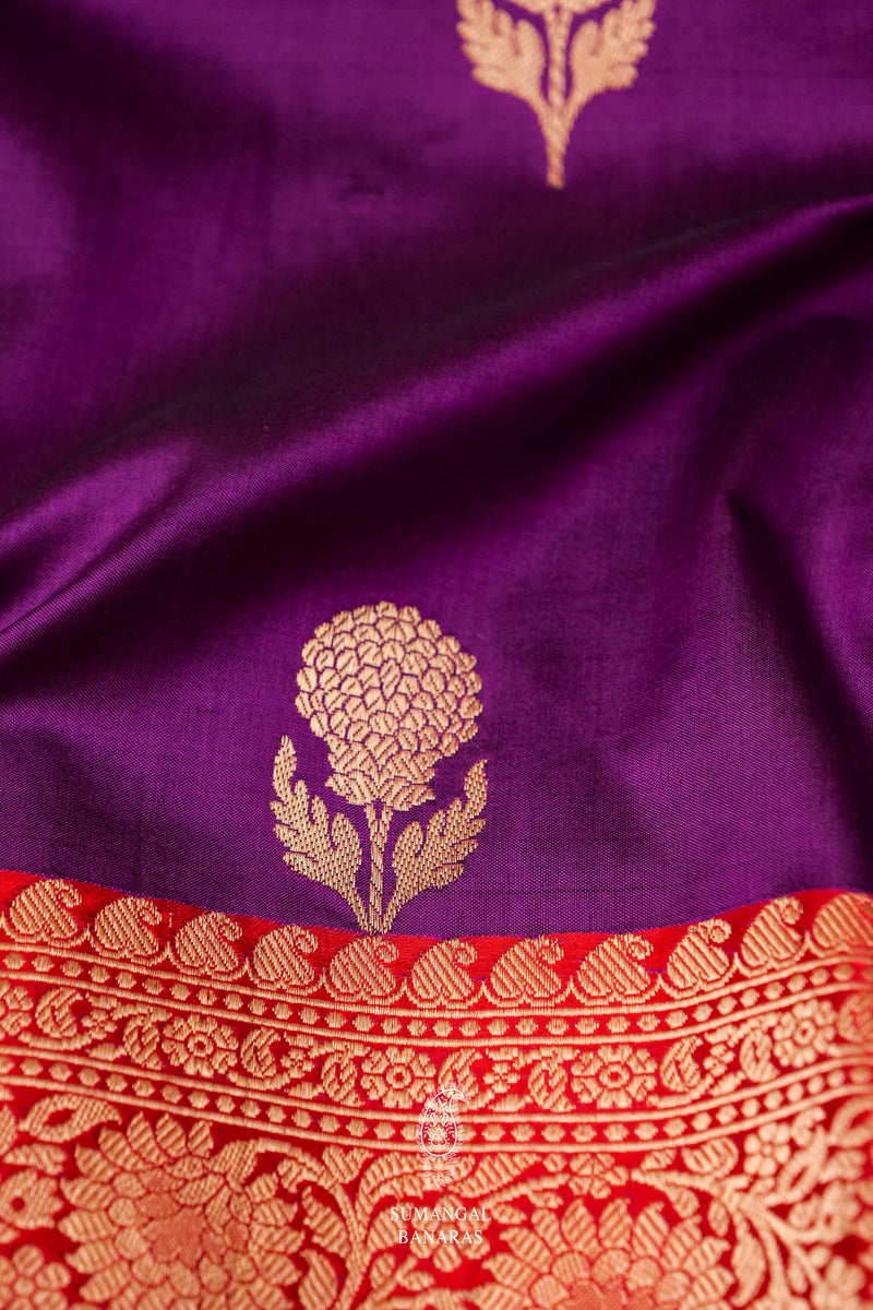 Handwoven Banarsi Nurani Purple Katan Silk Saree