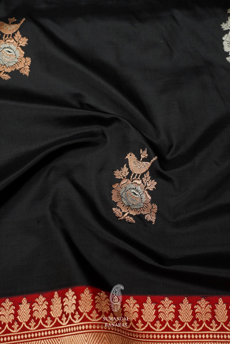 Handwoven Black Banarasi Katan Silk Saree