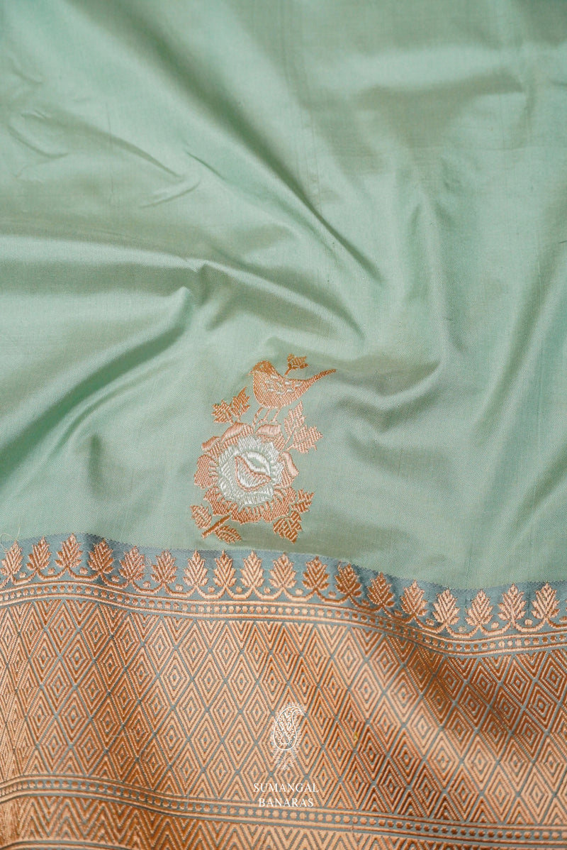 Handwoven Ocean Green Banarasi Katan Silk Saree