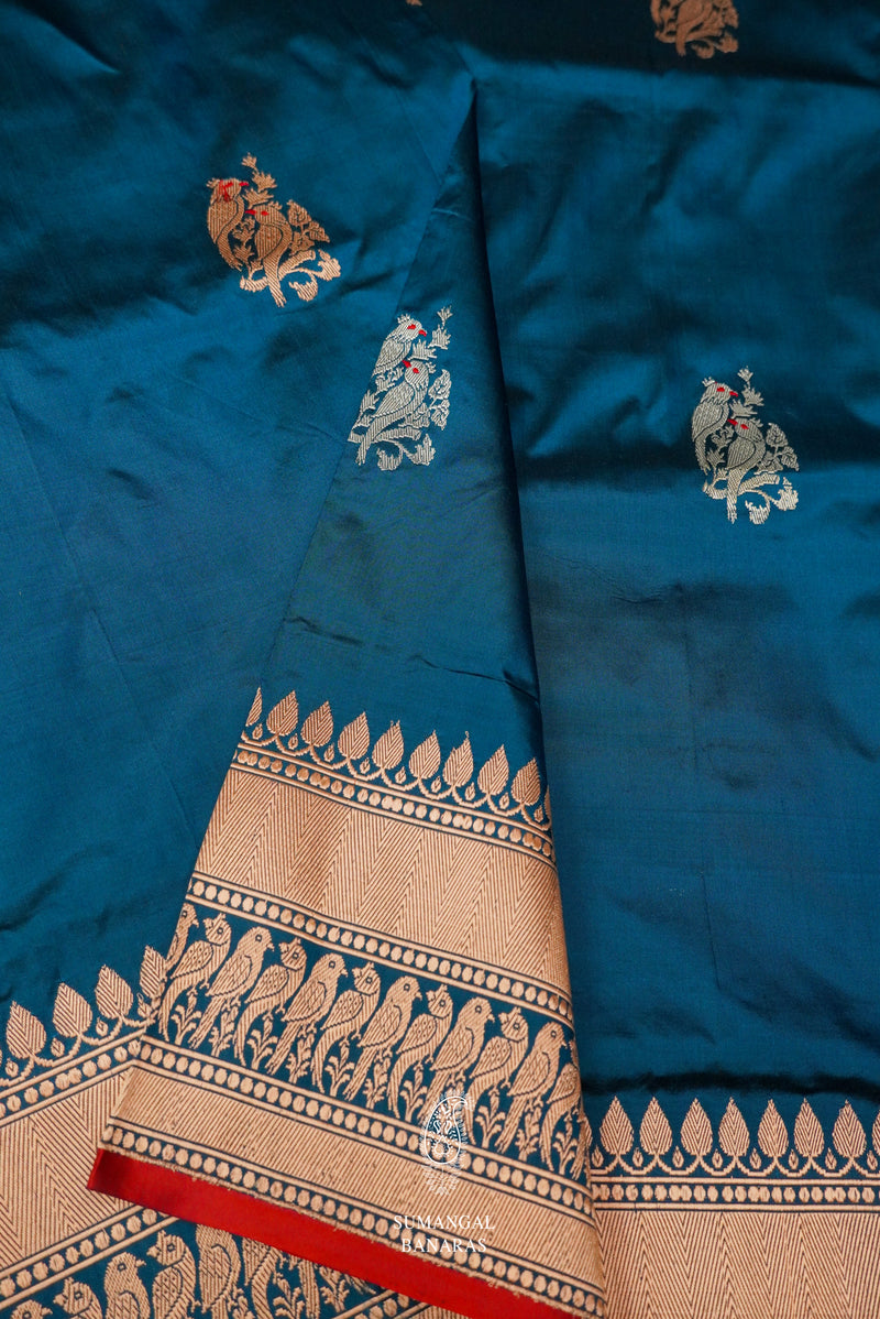 Handwoven Teal Blue Banarasi Katan Silk Saree
