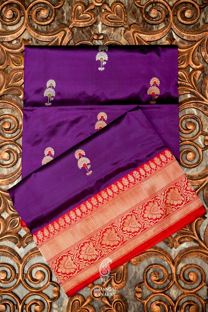 Handwoven Violet Banarasi Katan Silk Saree