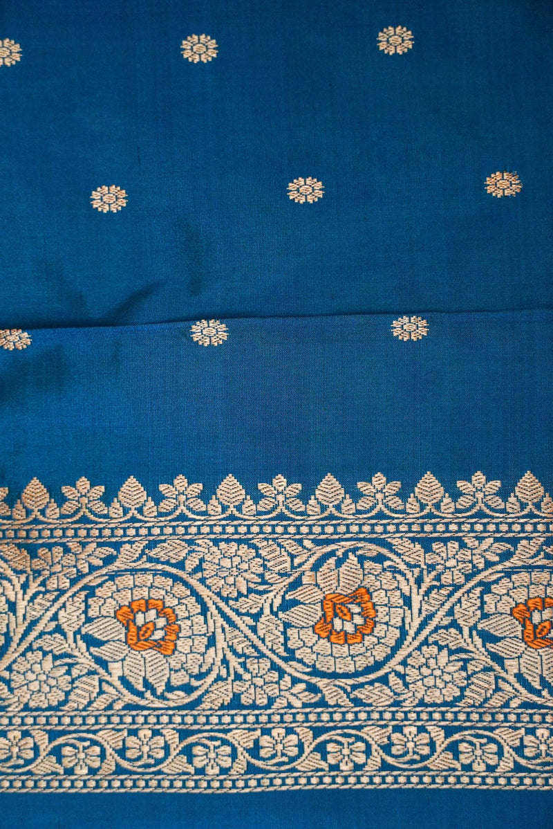 Handwoven Teal blue Banarasi Katan Silk Saree