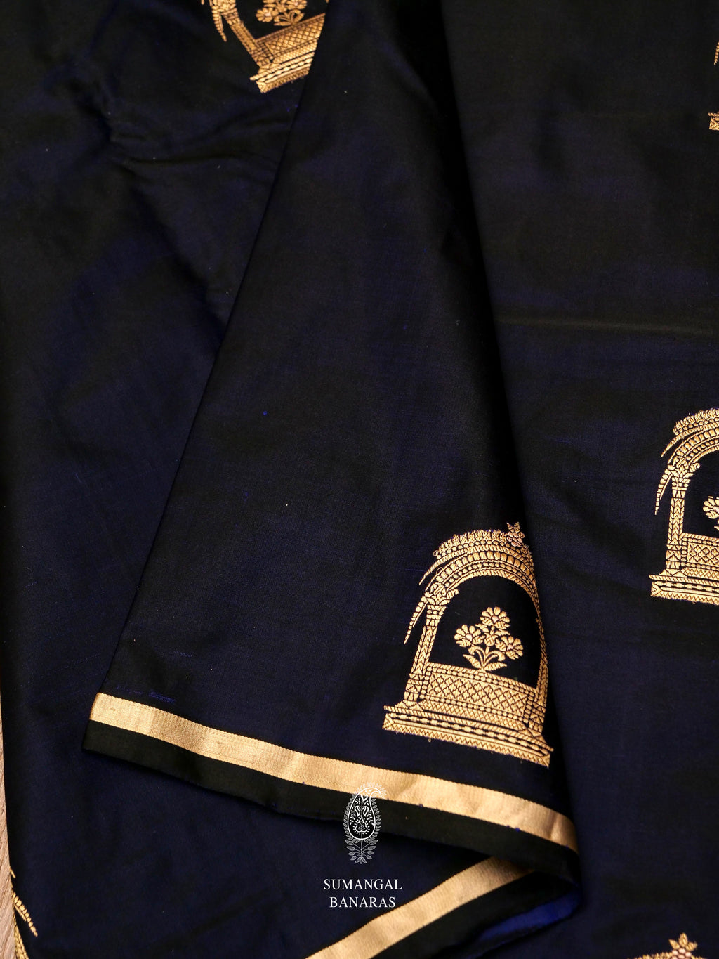 Handwoven Ink Blue Katan Silk Saree