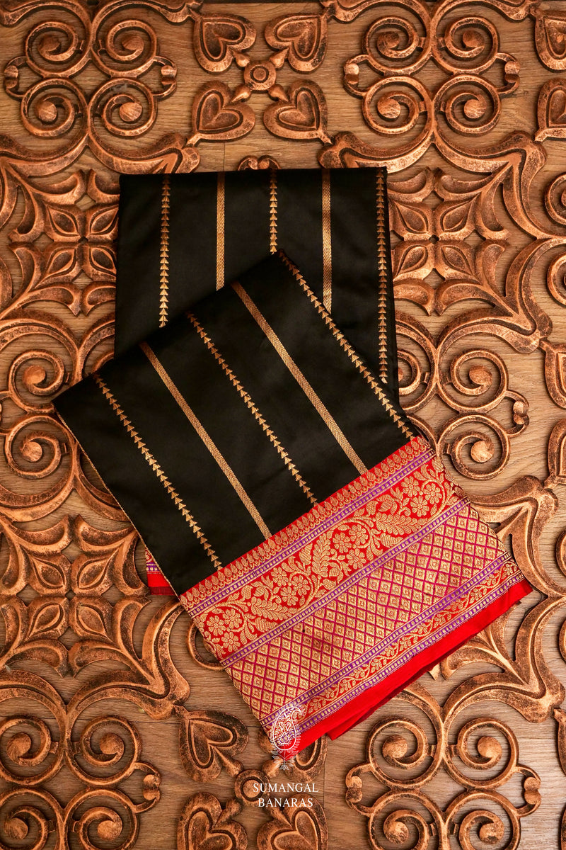 Handwoven Banarsi Rouge Black Katan Silk Saree
