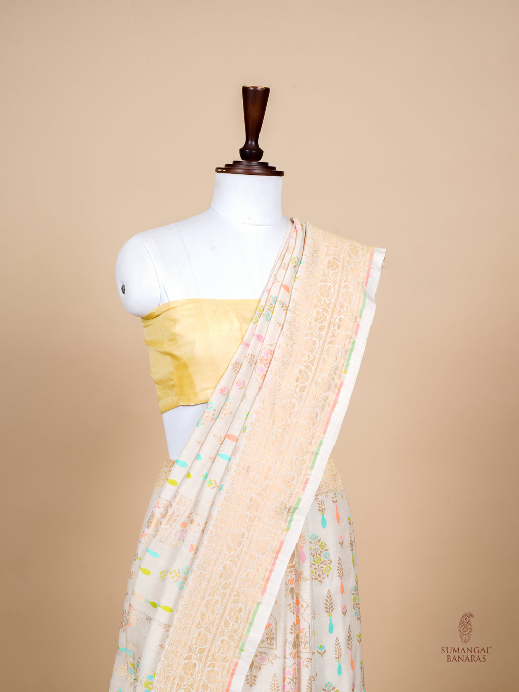 Handwoven Off White Banarasi Moonga Silk Saree