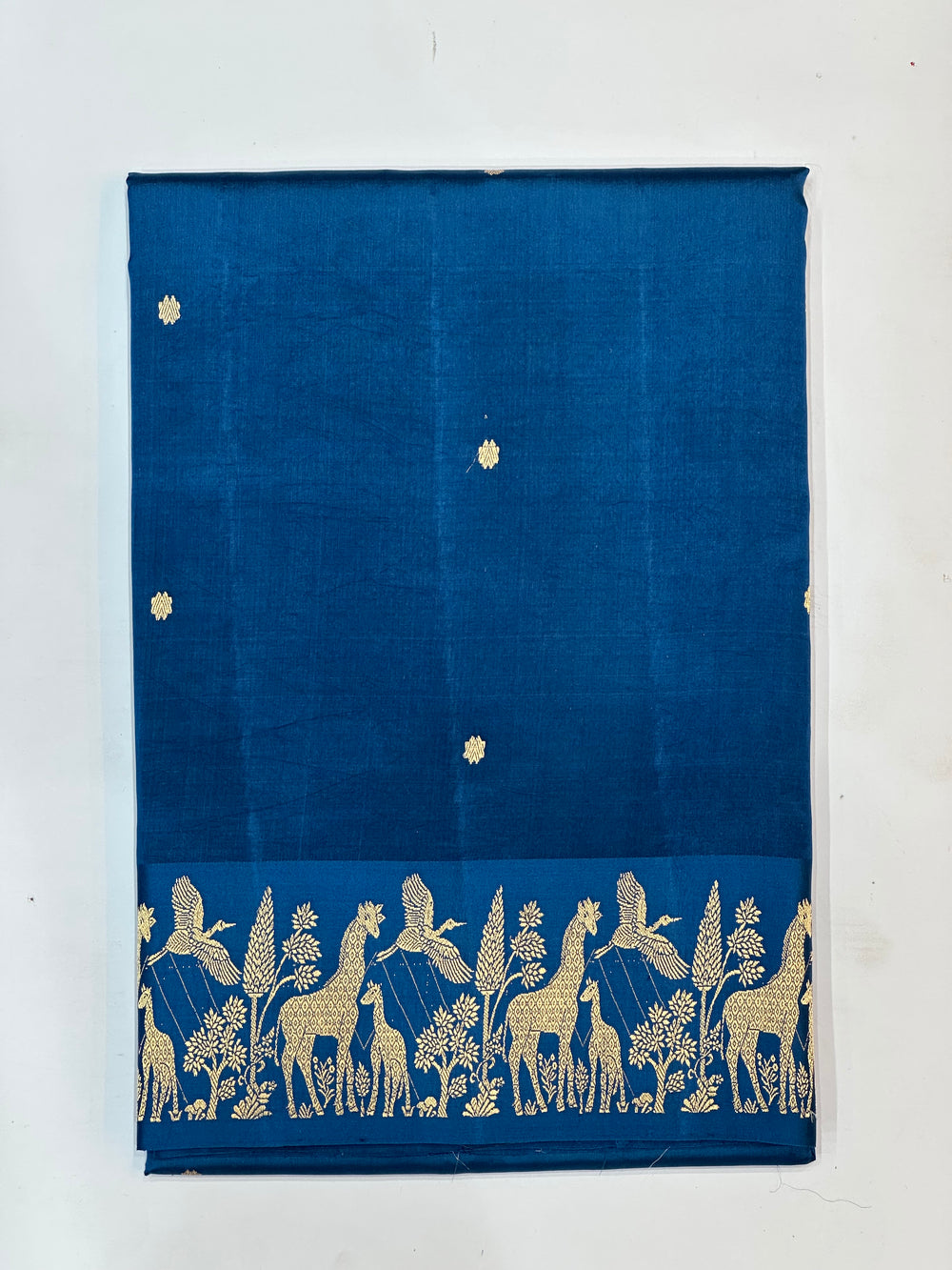 Cobalt Blue Motif Katan Silk Handwoven Banarasi Saree