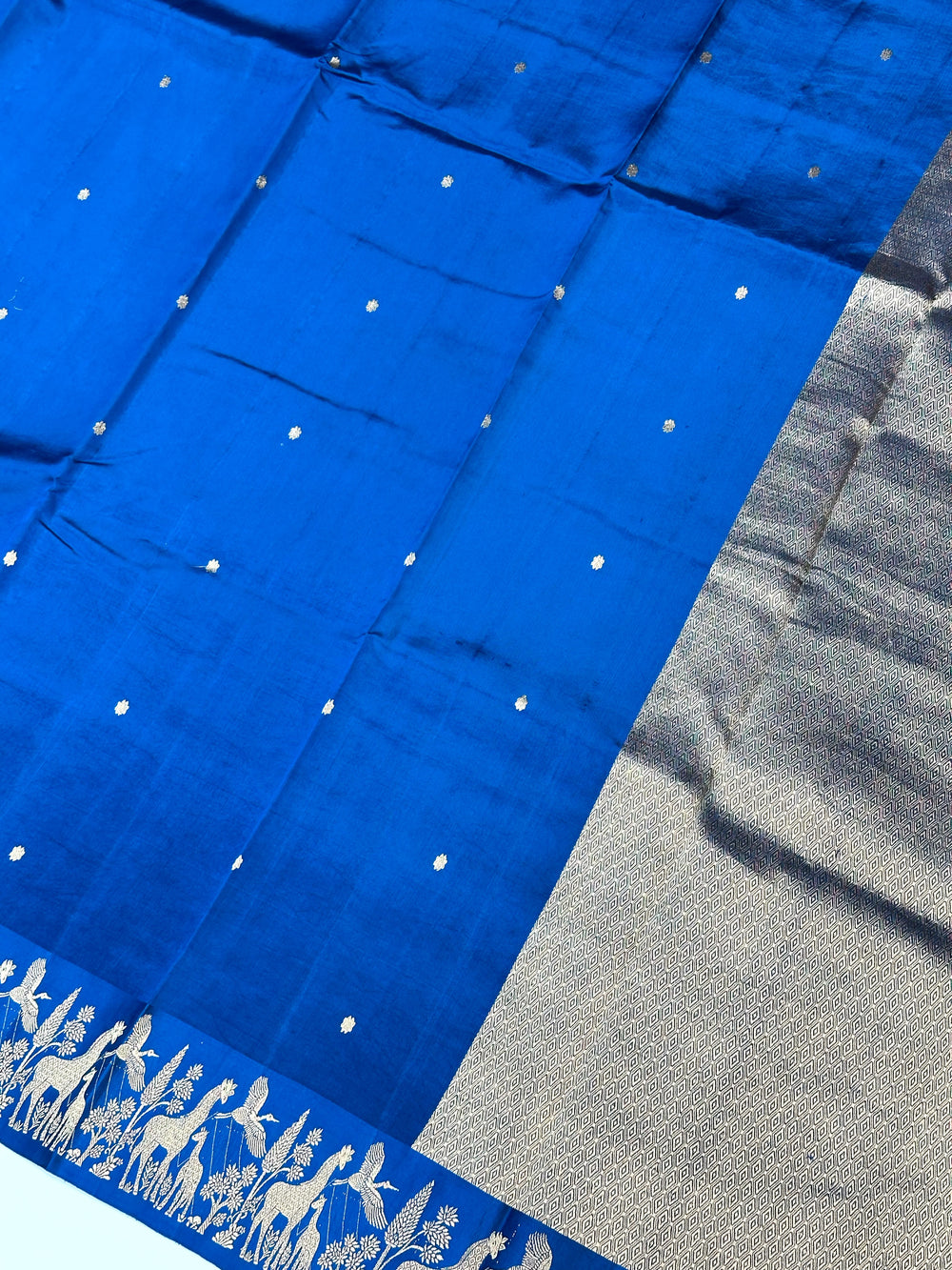 Cobalt Blue Motif Katan Silk Handwoven Banarasi Saree