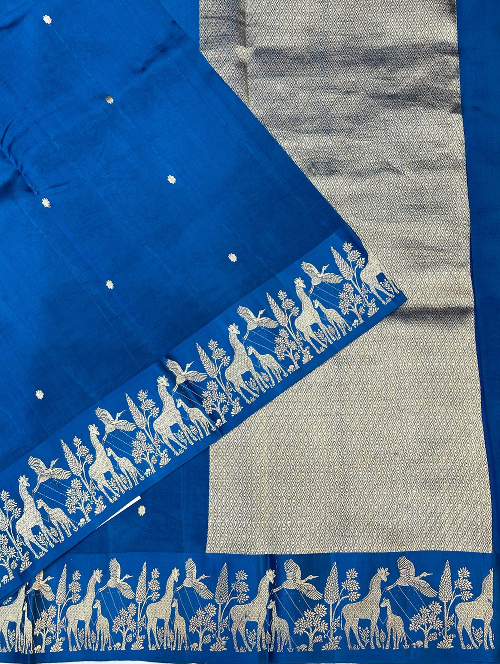 Cobalt Blue Motif Katan Silk Handwoven Banarasi Saree