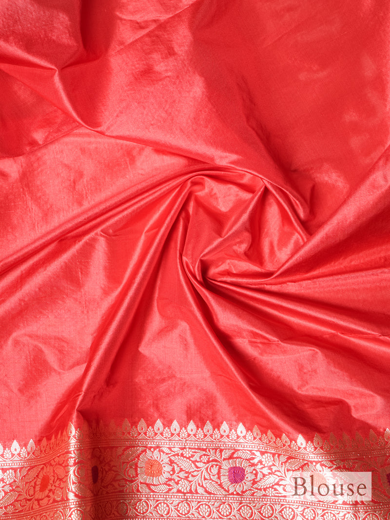 Handwoven Pinkish Red Banarasi Katan Silk Saree