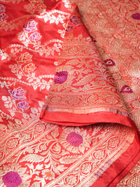 Handwoven Pinkish Red Banarasi Katan Silk Saree