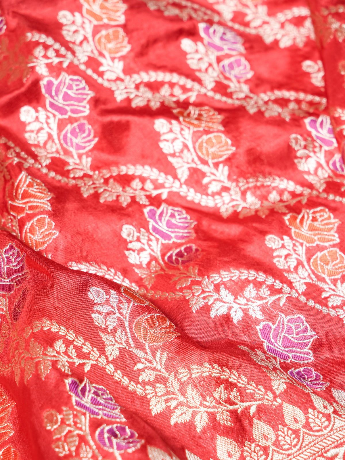 Handwoven Pinkish Red Banarasi Katan Silk Saree