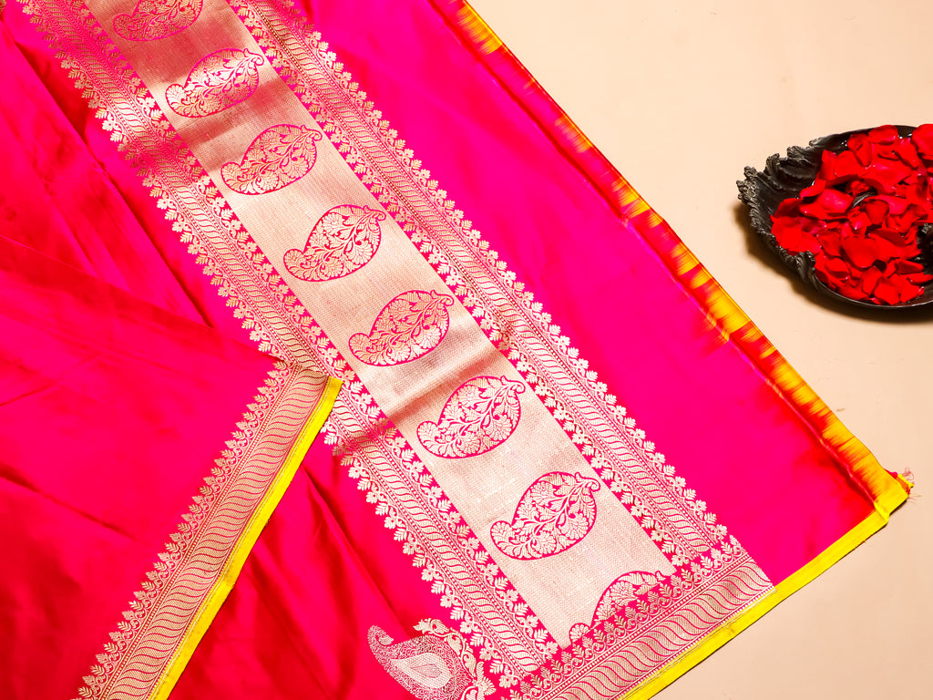 Handwoven Pink Banarasi Mashru Silk  Saree