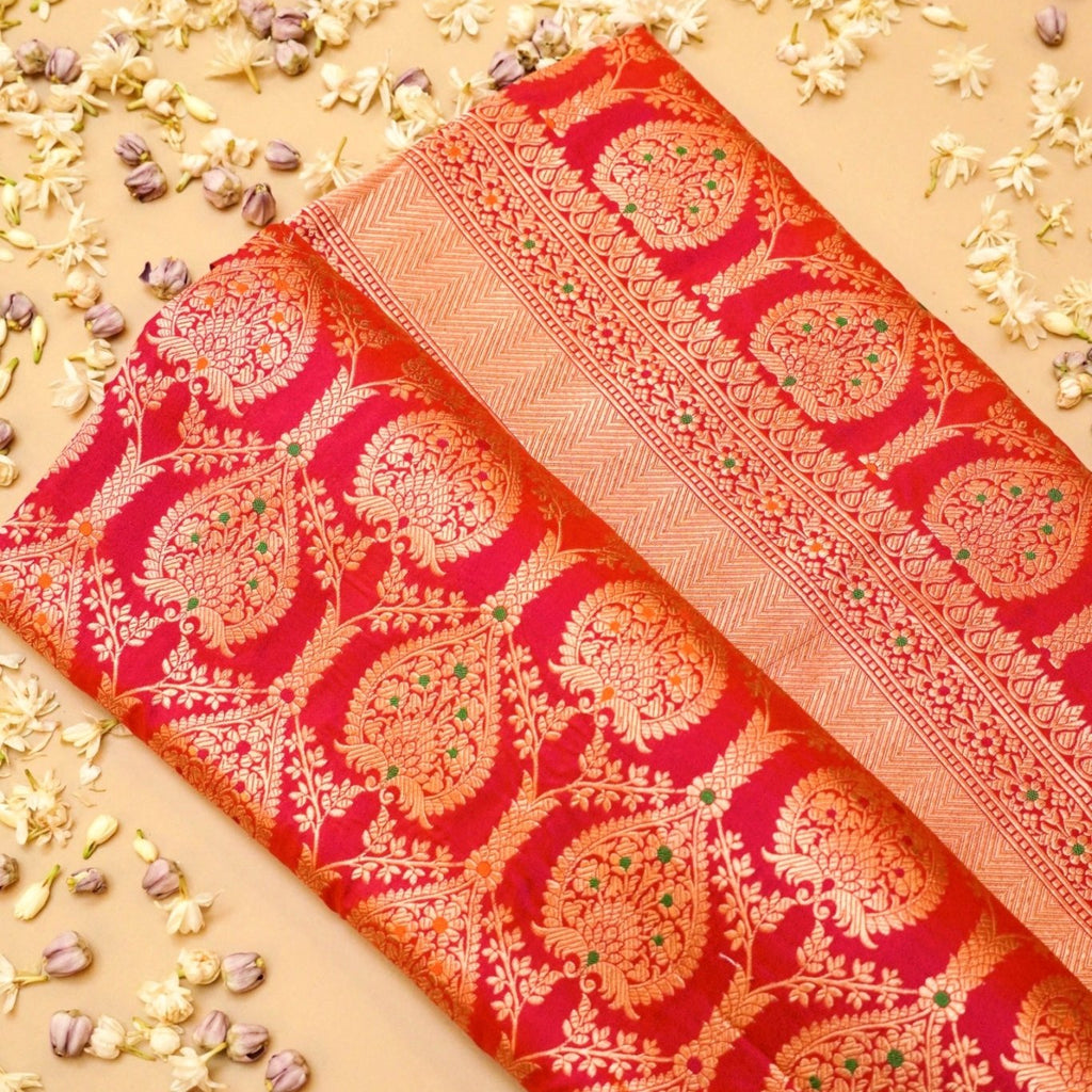 Handwoven Red Banarasi Meenakari Katan Silk Saree
