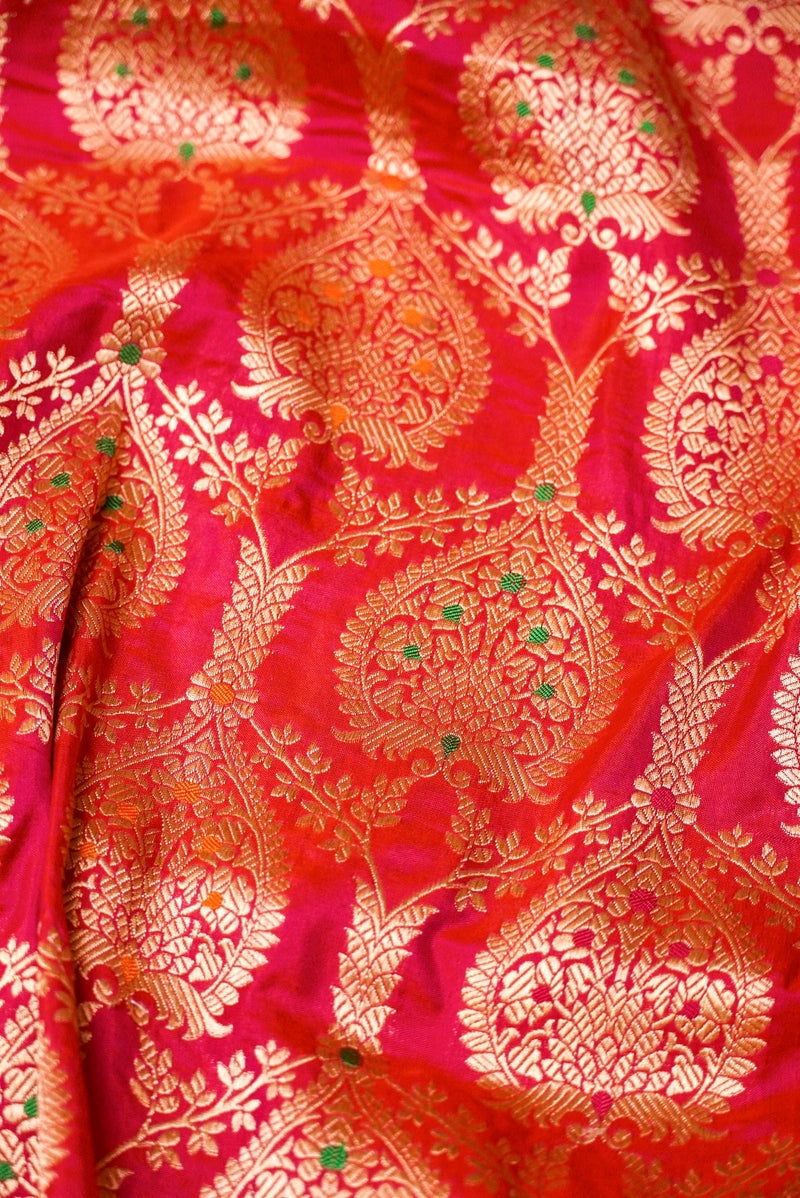 Handwoven Red Banarasi Meenakari Katan Silk Saree
