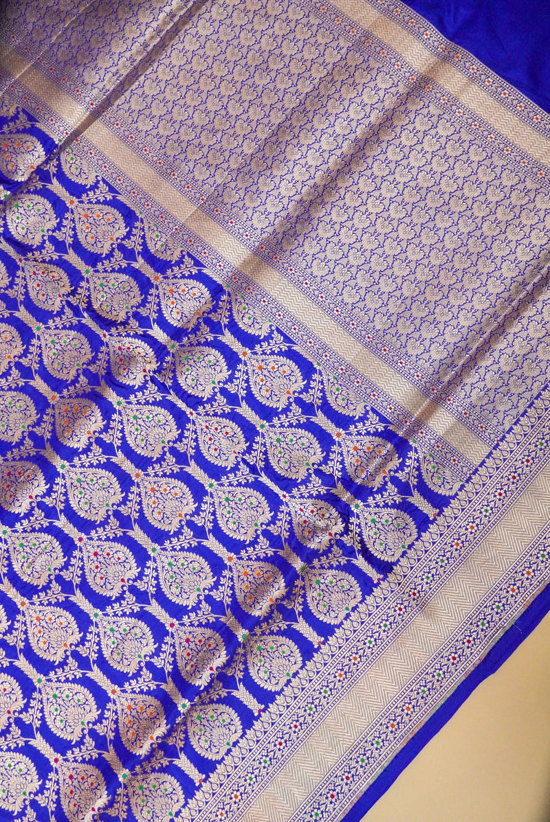 Handwoven Blue Banarasi Katan Silk Saree