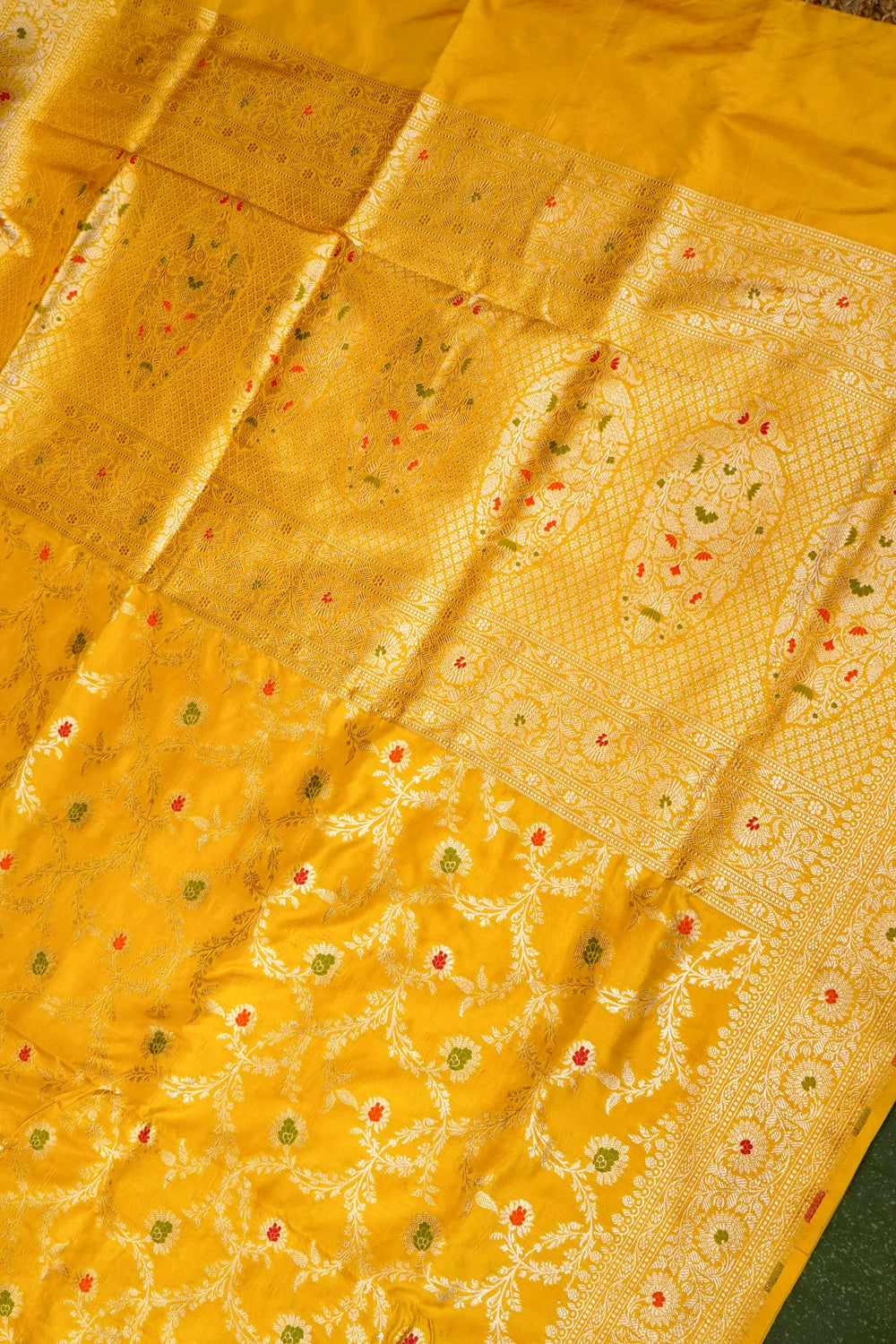 Handwoven Yellow Banarasi Katan Silk Saree