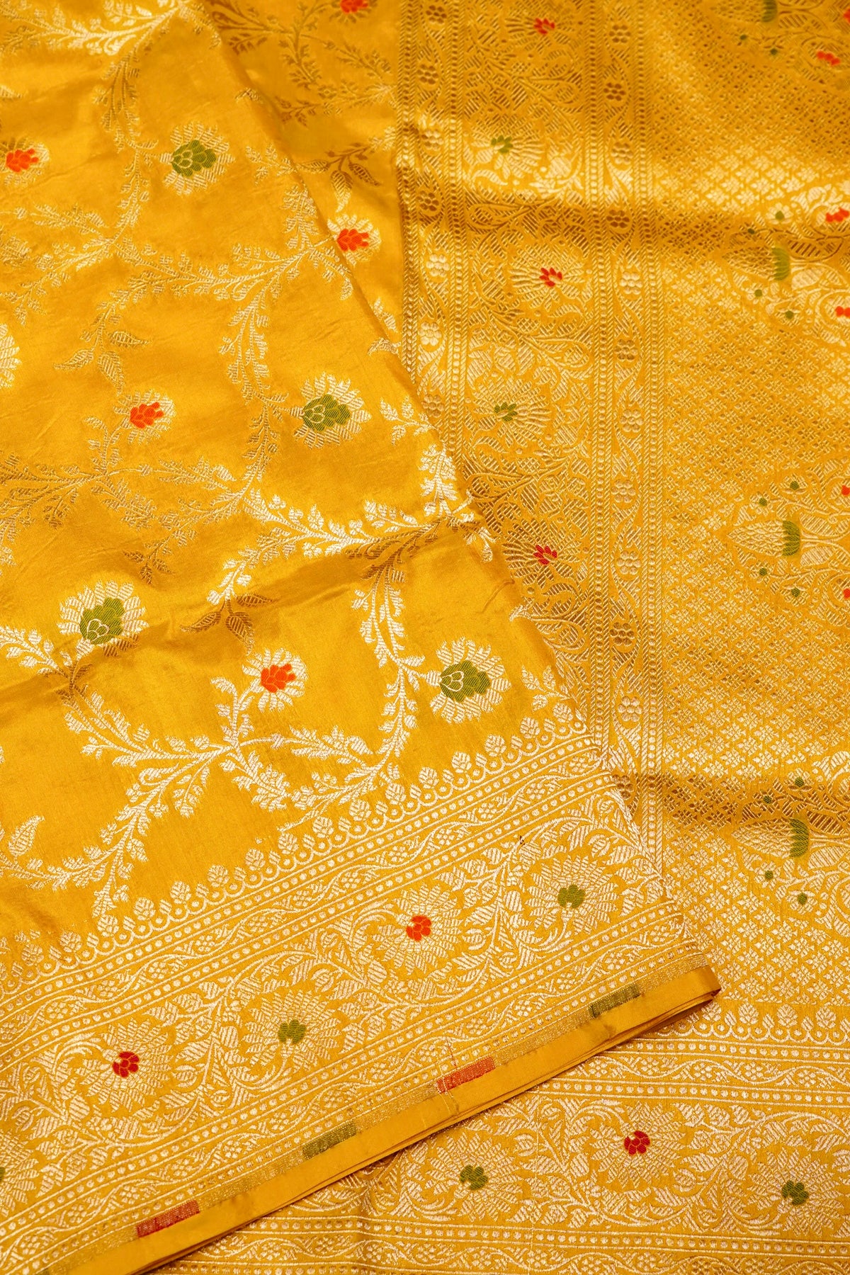 Handwoven Yellow Banarasi Katan Silk Saree