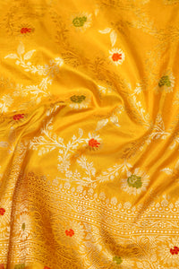 Handwoven Yellow Banarasi Katan Silk Saree