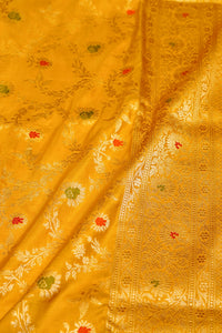 Handwoven Yellow Banarasi Katan Silk Saree