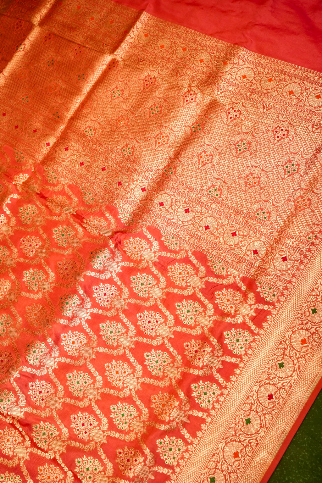 Handwoven Orange Banarasi Katan Silk Saree