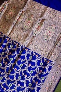 Handwoven Blue Banarasi Katan Silk Saree