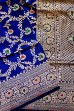 Handwoven Blue Banarasi Katan Silk Saree