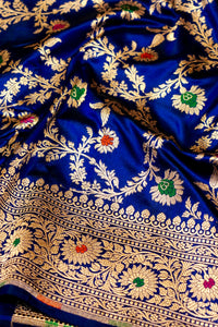 Handwoven Blue Banarasi Katan Silk Saree