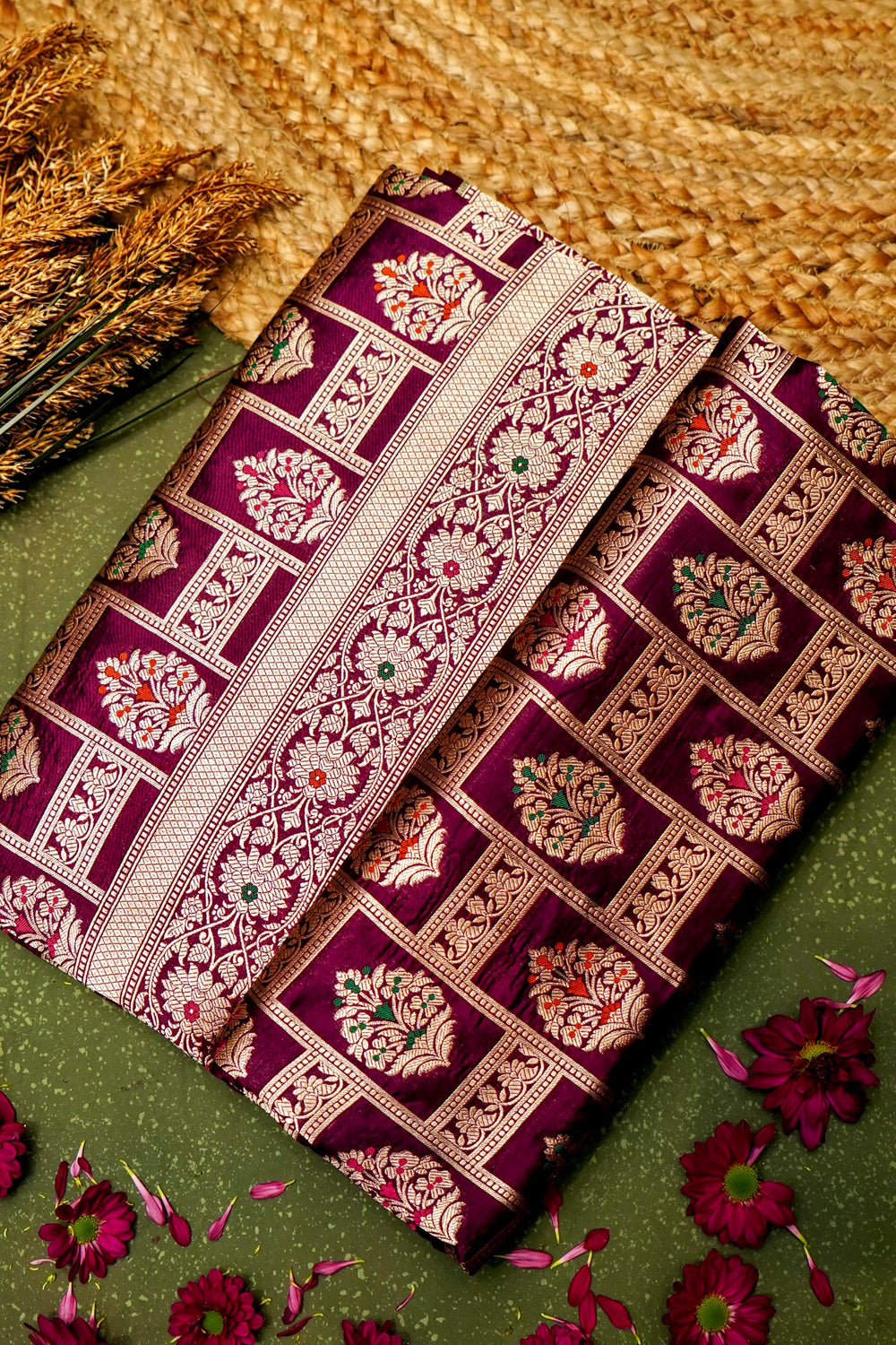 Handwoven Wine  Banarasi Katan Silk Saree