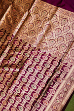 Handwoven Wine  Banarasi Katan Silk Saree