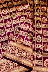 Handwoven Wine  Banarasi Katan Silk Saree