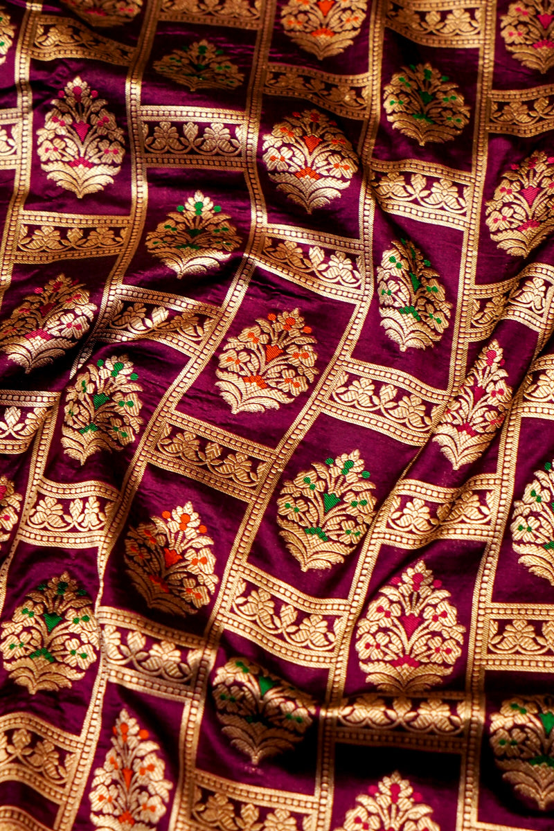 Handwoven Wine  Banarasi Katan Silk Saree