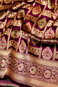 Handwoven Wine  Banarasi Katan Silk Saree