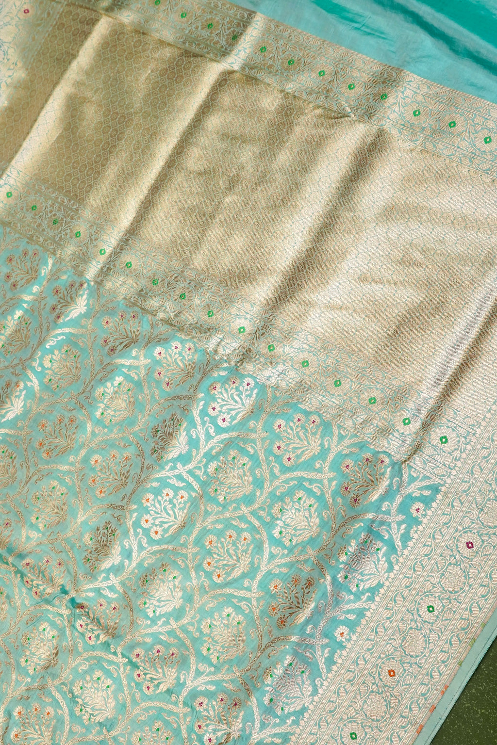 Handwoven Aqua Green Banarasi Katan Silk Saree