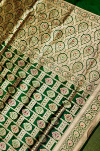 Handwoven Bottle Green  Banarasi Katan Silk Saree