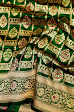 Handwoven Bottle Green  Banarasi Katan Silk Saree