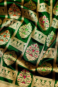 Handwoven Bottle Green  Banarasi Katan Silk Saree